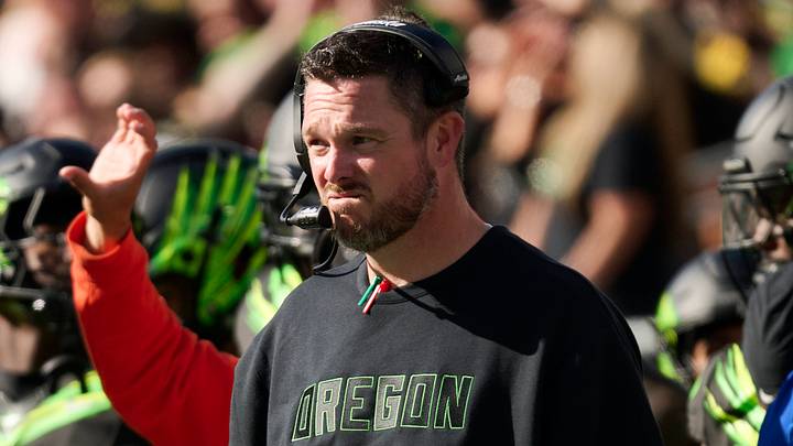 Oct 10, 2026; Eugene, Oregon, USA; Oregon Ducks head coach Dan Lanning watches the offenses during the second half in a game against the UCLA Bruins at Autzen Stadium. Mandatory Credit: Troy Wayrynen-Imagn Images Oct 10, 2026; Eugene, Oregon, USA; Oregon Ducks head coach Dan Lanning watches the offenses during the second half in a game against the UCLA Bruins at Autzen Stadium. Mandatory Credit: Troy Wayrynen-Imagn Images