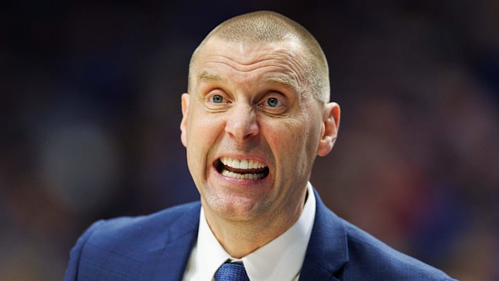 Kentucky Wildcats coach Mark Pope talks to his players during the second half against the Texas A&M Aggies at Rupp Arena on Jan. 14. Kentucky Wildcats coach Mark Pope talks to his players during the second half against the Texas A&M Aggies at Rupp Arena on Jan. 14.