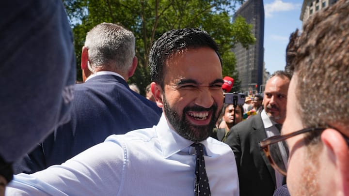 Zohran Mamdani works the crowd at the 2025 NYC Pride March on June 29 in New York City.