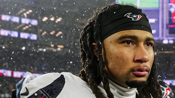 Jan 18, 2026; Foxborough, MA, USA; Houston Texans quarterback C.J. Stroud (7) after the game against the New England Patriots in an AFC Divisional Round game at Gillette Stadium. Mandatory Credit: David Butler II-Imagn Images