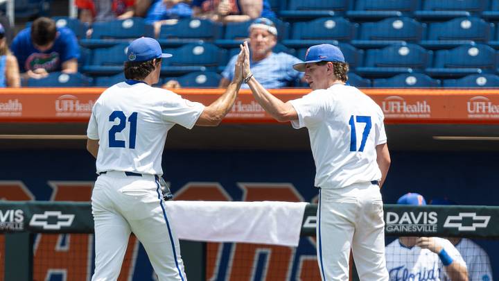 Caden McDonald (21) and Russell Sandefer (17) are two of the five Gators to be named to the 2026 NCAA Gainesville Regional All-Tournament team. Caden McDonald (21) and Russell Sandefer (17) are two of the five Gators to be named to the 2026 NCAA Gainesville Regional All-Tournament team.