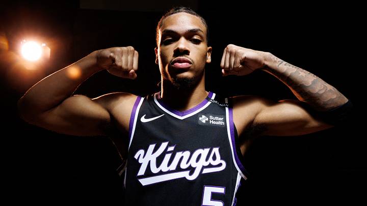 Sep 28, 2026; Sacramento, CA, USA;  Sacramento Kings guard Darius Acuff Jr. (5) during media day at Golden 1 Center.  Mandatory Credit: Sergio Estrada-Imagn Images