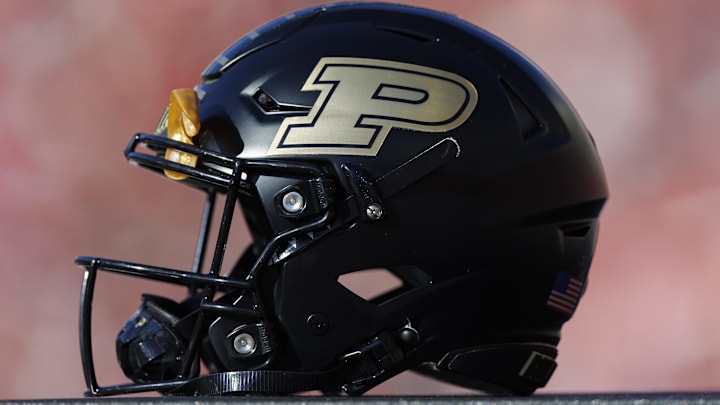 Oct 22, 2022; Madison, Wisconsin, USA;  A Purdue Boilermakers helmet sits on the sidelines during the game against the Wisconsin Badgers at Camp Randall Stadium.