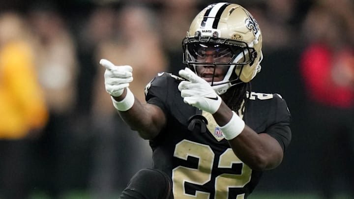 Oct 5, 2025; New Orleans, Louisiana, USA; New Orleans Saints wide receiver Rashid Shaheed (22) celebrates after a play against the New York Giants during the fourth quarter at Caesars Superdome.