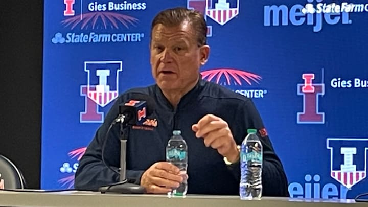 Illinois coach Brad Underwood speaks to the media after the Illini's 92-65 exhibition win over Illinois State on Sunday at State Farm Center in Champaign, Illinois.