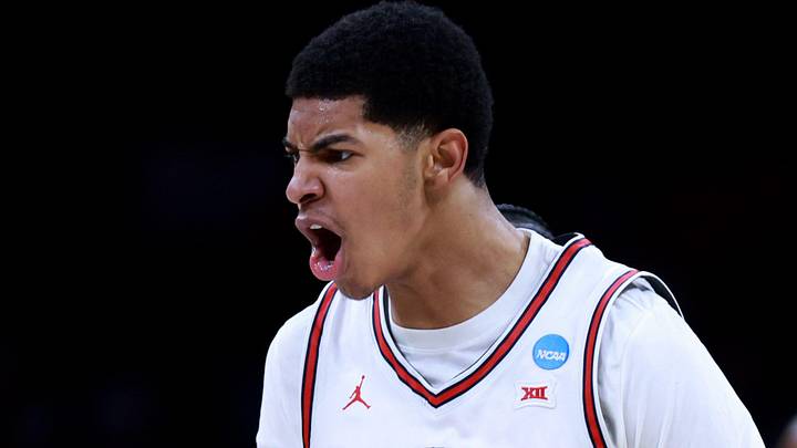 Houston's Chris Cenac Jr. (5) cheers during a second-round game in the NCAA men's basketball tournament between Houston Cougars and Texas A&M Aggies at Paycom Center in Oklahoma City, Saturday March 21, 2026. Houston's Chris Cenac Jr. (5) cheers during a second-round game in the NCAA men's basketball tournament between Houston Cougars and Texas A&M Aggies at Paycom Center in Oklahoma City, Saturday March 21, 2026.