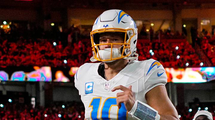 Dec 8, 2024; Kansas City, Missouri, USA; Los Angeles Chargers quarterback Justin Herbert (10) takes the field with the team prior to a game against the Kansas City Chiefs at Arrowhead Stadium. Mandatory Credit: Jay Biggerstaff-Imagn Images Dec 8, 2024; Kansas City, Missouri, USA; Los Angeles Chargers quarterback Justin Herbert (10) takes the field with the team prior to a game against the Kansas City Chiefs at Arrowhead Stadium. Mandatory Credit: Jay Biggerstaff-Imagn Images