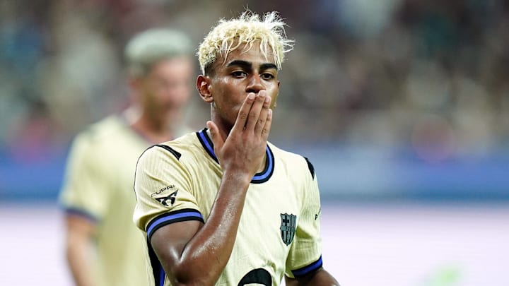 Lamine Yamal scord his first two goals wearing Barcelona’s No.10 shirt.