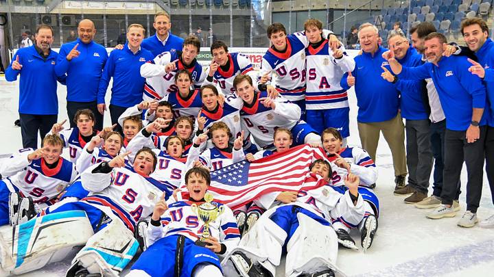 The U.S. Under-17 Men's Select Team celebrates after winning the championship game of the Four Nations Tournament.