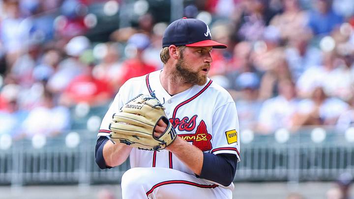 Aug 16, 2026; Cumberland, Georgia, USA; Atlanta Braves pitcher Bryce Elder (55) pitches the ball against the Arizona Diamondbacks during the first inning at Truist Park. Mandatory Credit: Jordan Godfree-Imagn Images