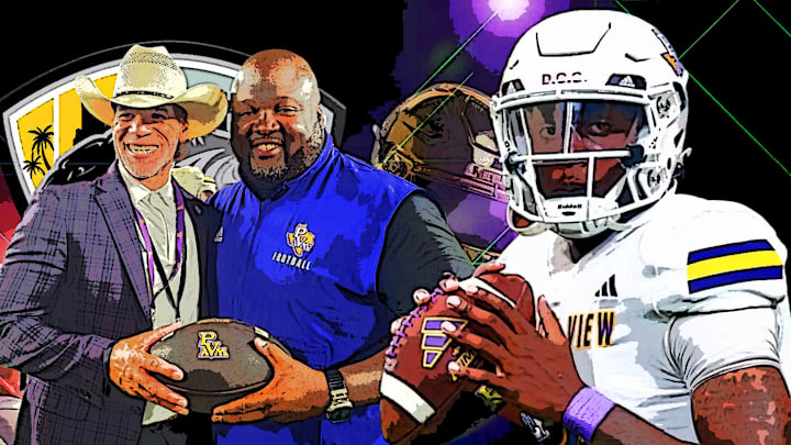 Prairie View A&M Athletic Director Anton Goff, Head Coach Tremaine Jackson, and starting QB Cam Peters Prairie View A&M Athletic Director Anton Goff, Head Coach Tremaine Jackson, and starting QB Cam Peters
