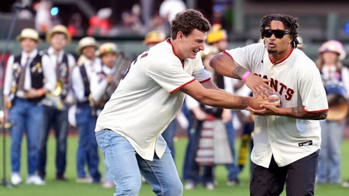 Jaydn Ott with Fernando Mendoza at a Giants game