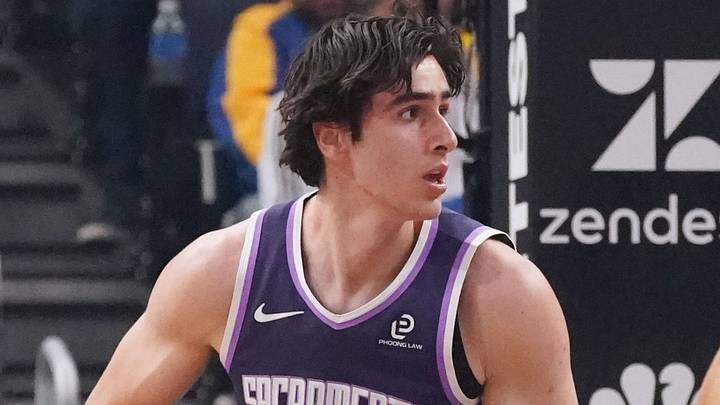Apr 7, 2026; San Francisco, California, USA;  Sacramento Kings center Maxime Raynaud (42) grabs a rebound against the Golden State Warriors in the first quarter at Chase Center. Mandatory Credit: David Gonzales-Imagn Images