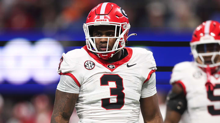 Dec 6, 2025; Atlanta, GA, USA; Georgia Bulldogs linebacker CJ Allen (3) looks on during the first quarter against the Alabama Crimson Tide during the 2025 SEC Championship game at Mercedes-Benz Stadium. Mandatory Credit: Brett Davis-Imagn Images