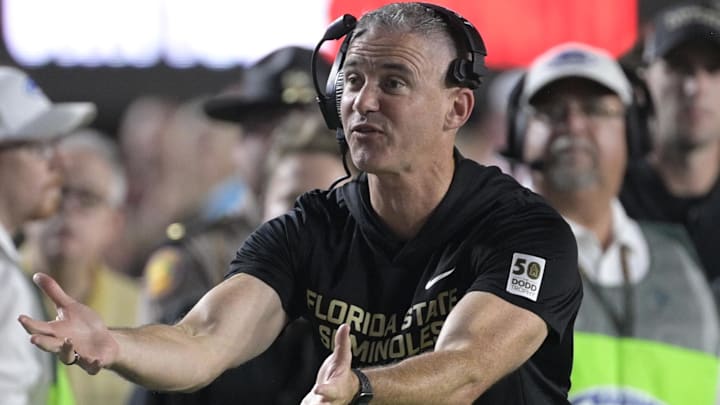 Oct 4, 2025; Tallahassee, Florida, USA; Florida State Seminoles head coach Mike Norvell during the first half against the Miami Hurricanes at Doak S. Campbell Stadium. Mandatory Credit: Melina Myers-Imagn Images Oct 4, 2025; Tallahassee, Florida, USA; Florida State Seminoles head coach Mike Norvell during the first half against the Miami Hurricanes at Doak S. Campbell Stadium. Mandatory Credit: Melina Myers-Imagn Images