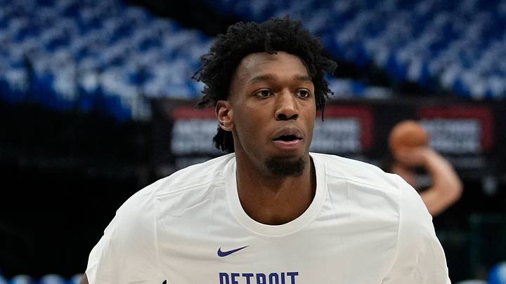 Apr 12, 2024; Dallas, Texas, USA; Detroit Pistons center James Wiseman (13) warms up before the game against the Dallas Mavericks at American Airlines Center. Mandatory Credit: Chris Jones-USA TODAY Sports