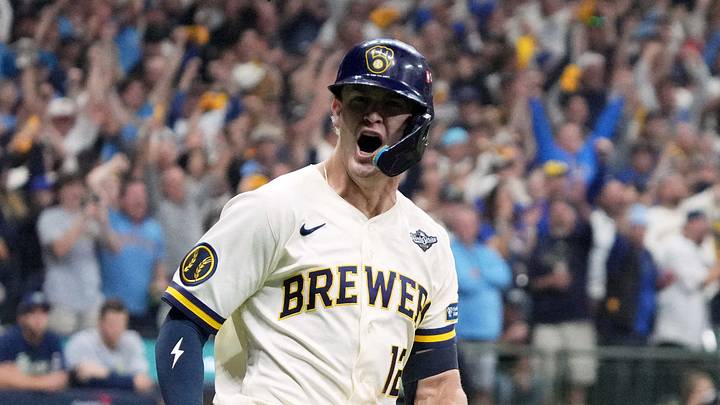 Oct 24, 2026; Milwaukee, Wisconsin, USA; Milwaukee Brewers shortstop Cooper Pratt (12) runs after hitting an RBI single Tampa Bay Rays during the seventh inning in game two of the 2026 World Series at American Family Field. Mandatory Credit: Michael McLoone-Imagn Images TPX IMAGES OF THE DAY Oct 24, 2026; Milwaukee, Wisconsin, USA; Milwaukee Brewers shortstop Cooper Pratt (12) runs after hitting an RBI single Tampa Bay Rays during the seventh inning in game two of the 2026 World Series at American Family Field. Mandatory Credit: Michael McLoone-Imagn Images TPX IMAGES OF THE DAY