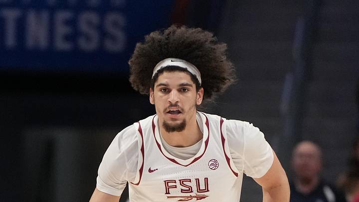 Mar 11, 2026; Charlotte, NC, USA; Florida State Seminoles guard Lajae Jones (10) with the ball in the second half at Spectrum Center. Mandatory Credit: Bob Donnan-Imagn Images