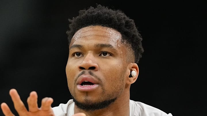 Milwaukee Bucks forward Giannis Antetokounmpo during warmups prior to the game against the Phoenix Suns.