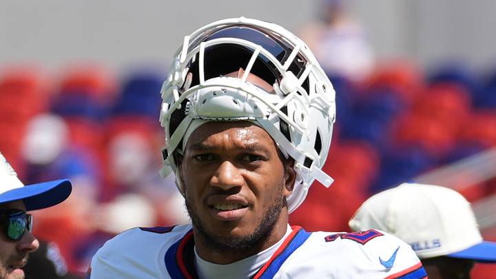 Aug 15, 2026; Orchard Park, New York, USA; Buffalo Bills wide receiver DJ Moore (2) prior to the game between the Carolina Panthers and Buffalo Bills at New Highmark Stadium. Mandatory Credit: Gregory Fisher-Imagn Images
