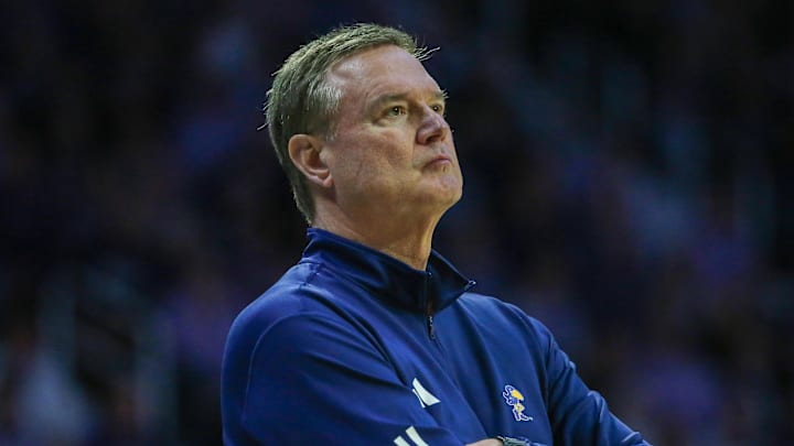 Kansas Jayhawks coach Bill Self looks on during a game.