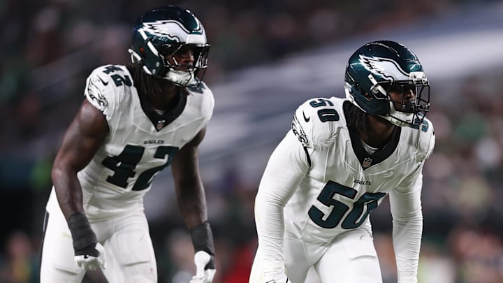Philadelphia Eagles defensive end Ogbo Okoronkwo (50) and linebacker Smael Mondon Jr. (42) in a game against the Cincinnati Bengals at Lincoln Financial Field.