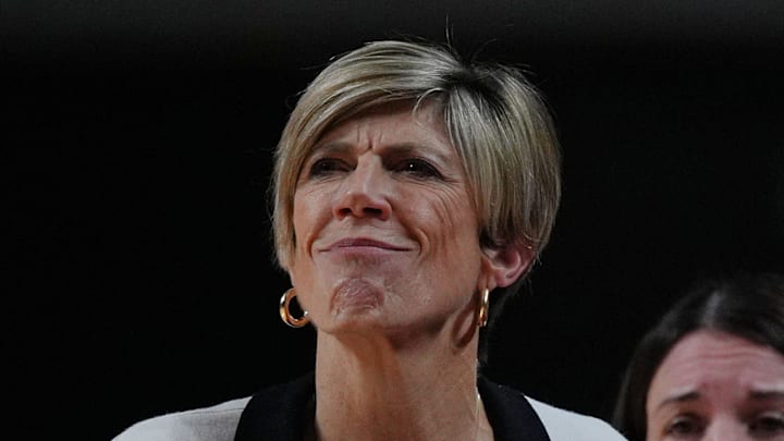 Iowa Hawkeyes women' basketball head coach Jan Jensen watches during the first quarter against Iowa State in the NCAA women’s basketball Cy-Hawk Series on Dec. 10, 2025, at Hilton Coliseum in Ames, Iowa. Iowa Hawkeyes women' basketball head coach Jan Jensen watches during the first quarter against Iowa State in the NCAA women’s basketball Cy-Hawk Series on Dec. 10, 2025, at Hilton Coliseum in Ames, Iowa.