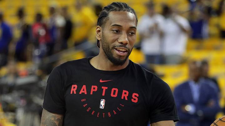 Jun 5, 2019; Oakland, CA, USA; Toronto Raptors forward Kawhi Leonard (2) warms up prior to game three of the 2019 NBA Finals against the Golden State Warriors at Oracle Arena. Mandatory Credit: Sergio Estrada-USA TODAY Sports Jun 5, 2019; Oakland, CA, USA; Toronto Raptors forward Kawhi Leonard (2) warms up prior to game three of the 2019 NBA Finals against the Golden State Warriors at Oracle Arena. Mandatory Credit: Sergio Estrada-USA TODAY Sports