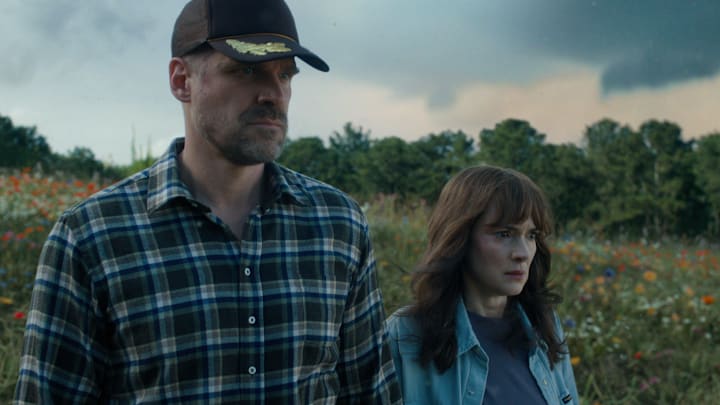 STRANGER THINGS. (L to R) David Harbour as Jim Hopper and Winona Ryder as Joyce Byers in STRANGER THINGS. Cr. Courtesy of Netflix © 2022