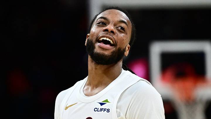 Nov 23, 2025; Cleveland, Ohio, USA; Cleveland Cavaliers guard Darius Garland (10) reacts against the Los Angeles Clippers during the second half at Rocket Arena. Mandatory Credit: Ken Blaze-Imagn Images