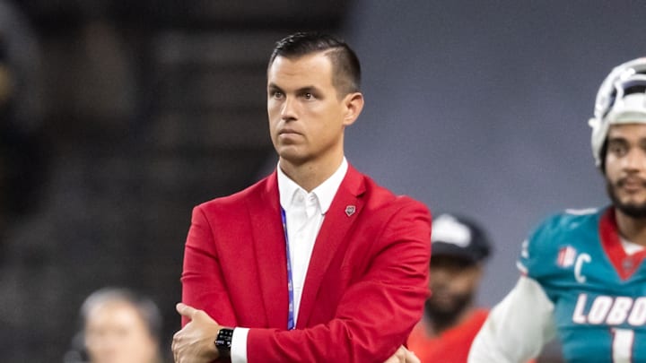 Dec 26, 2025; Phoenix, AZ, USA; New Mexico Lobos athletic director Fernando Lovo against the Minnesota Golden Gophers during the Rate Bowl at Chase Field. Mandatory Credit: Mark J. Rebilas-Imagn Images Dec 26, 2025; Phoenix, AZ, USA; New Mexico Lobos athletic director Fernando Lovo against the Minnesota Golden Gophers during the Rate Bowl at Chase Field. Mandatory Credit: Mark J. Rebilas-Imagn Images