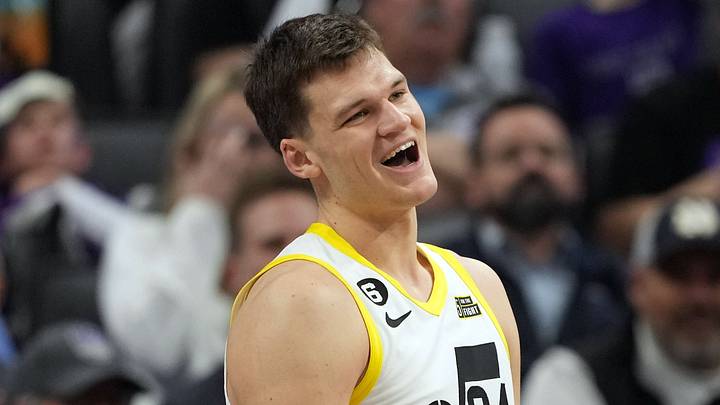 Mar 25, 2023; Sacramento, California, USA; Utah Jazz center Walker Kessler (24) reacts during the fourth quarter against the Sacramento Kings at Golden 1 Center. Mandatory Credit: Darren Yamashita-USA TODAY Sports Mar 25, 2023; Sacramento, California, USA; Utah Jazz center Walker Kessler (24) reacts during the fourth quarter against the Sacramento Kings at Golden 1 Center. Mandatory Credit: Darren Yamashita-USA TODAY Sports