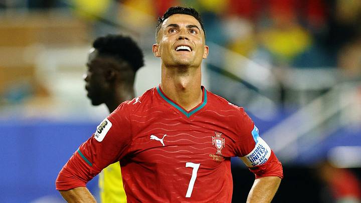  June 27, 2026; Miami Gardens, Florida, U.S.; Portugal's Cristiano Ronaldo reacts.  Mandatory Credit: Nathan Ray Seebeck-Imagn Images 