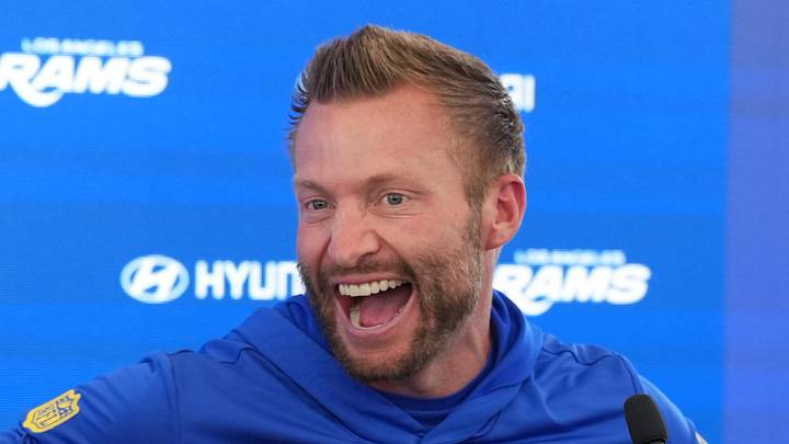 Los Angeles Rams coach Sean McVay reacts at a press conference