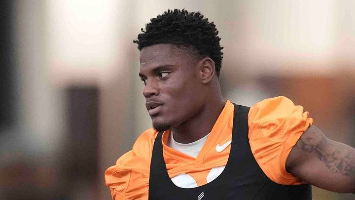 Tennessee defensive back Boo Carter (23) runs during Tennessee football preseason practice, in Knoxville, Tennessee, July 31, 2025.
