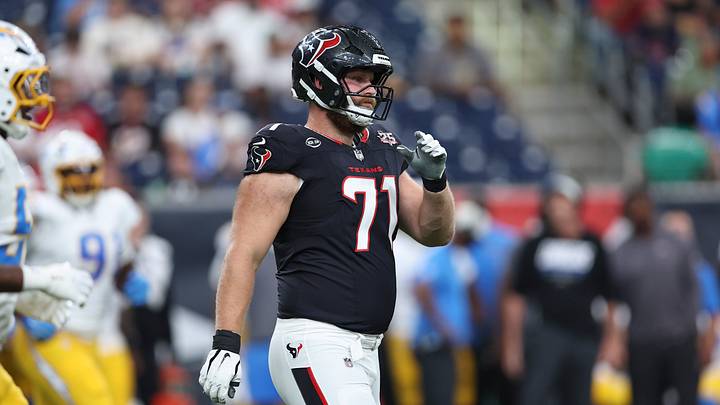 Aug 13, 2026; Houston, Texas, USA;  Houston Texans offensive tackle Braden Smith (71) during the game against the Los Angeles Chargers at Reliant Stadium. Mandatory Credit: Troy Taormina-Imagn Images
