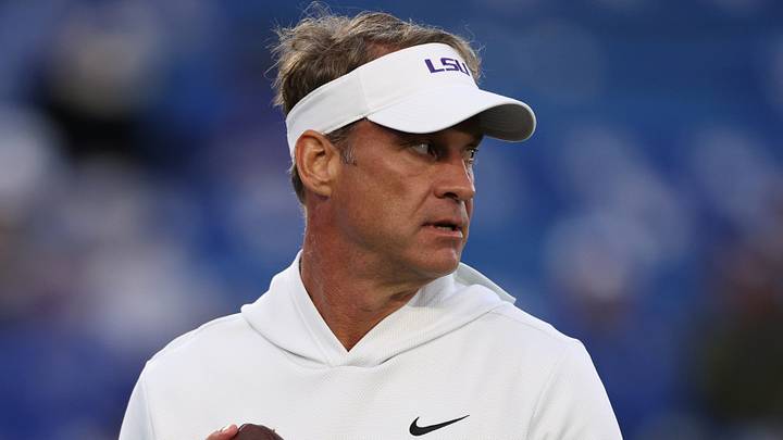 LSU Tigers head coach Lane Kiffin looks on during warm ups against the Kentucky Wildcats at Kroger Field. LSU Tigers head coach Lane Kiffin looks on during warm ups against the Kentucky Wildcats at Kroger Field.