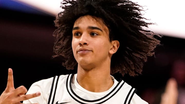 Vanderbilt guard Tyler Tanner (3) celebrates a three point basket against Tennessee during the first half at Memorial Gym in Nashville, Tenn., Saturday, Feb. 21, 2026.