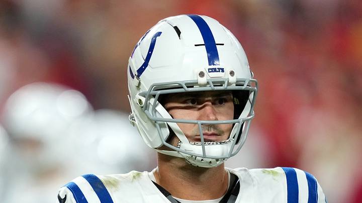 Indianapolis Colts quarterback Daniel Jones looks on Indianapolis Colts quarterback Daniel Jones looks on