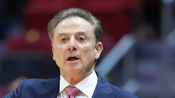 Mar 22, 2026; San Diego, CA, USA; St. John's Red Storm head coach Rick Pitino looks on in the first half against the Kansas Jayhawks during a second round game of the men's 2026 NCAA Tournament at Viejas Arena. Mandatory Credit: Kirby Lee-Imagn Images