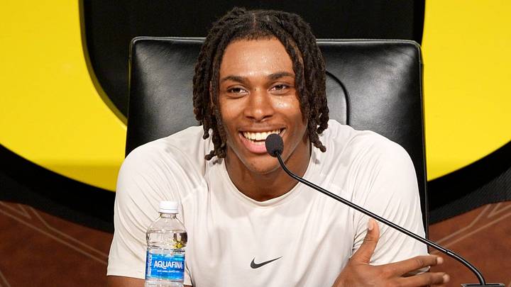 Oregon tight end Jamari Johnson speaks during a media availability on Aug. 5, 2025, in Eugene, Oregon. Oregon tight end Jamari Johnson speaks during a media availability on Aug. 5, 2025, in Eugene, Oregon.
