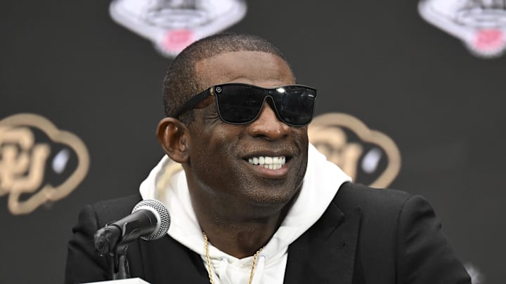 Colorado Buffaloes head coach Deion Sanders speaks to the media during the Big 12 Media Days