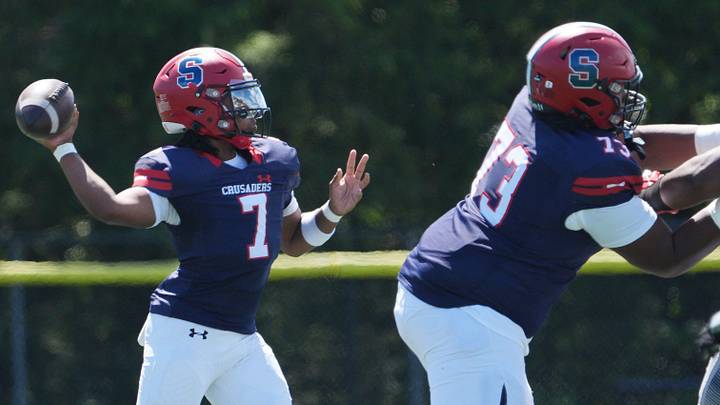 Stepinac quarterback Jahmai McNeil (7) passes against Lincoln during high school football action at Archbishop Stepinac High School in White Plains Aug. 30, 2025. Stepinac won the game 40-14. Stepinac quarterback Jahmai McNeil (7) passes against Lincoln during high school football action at Archbishop Stepinac High School in White Plains Aug. 30, 2025. Stepinac won the game 40-14.