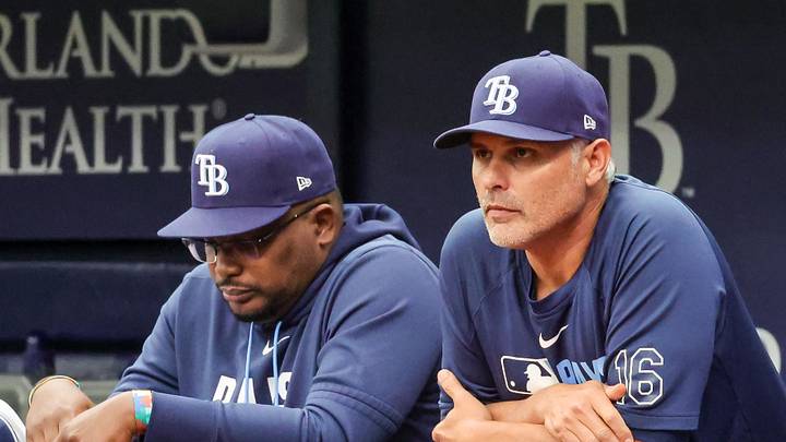 Apr 22, 2026; St. Petersburg, Florida, USA; Tampa Bay Rays manager Kevin Cash (16) during the eighth inning against the Cincinnati Reds at Tropicana Field.