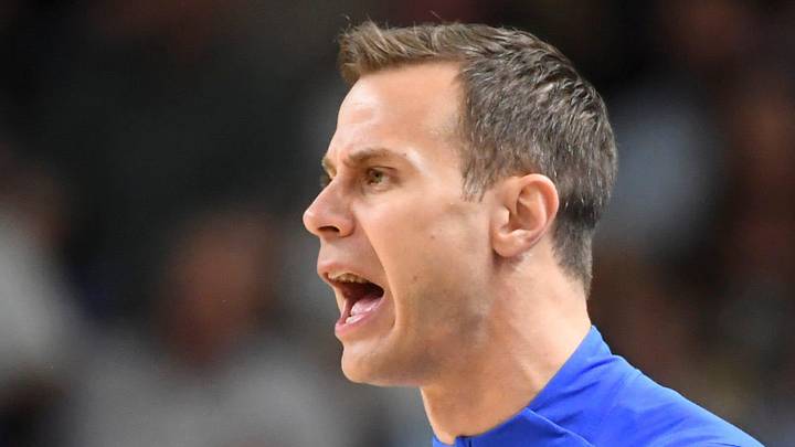 Duke Blue Devils head coach Jon Scheyer yells down court Saturday, March 21, 2026, during the NCAA Men’s Basketball Tournament second round game against the TCU Horned Frogs at Bon Secours Wellness Arena in Greenville, South Carolina.