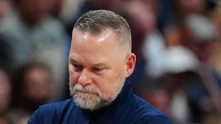 Apr 6, 2025; Denver, Colorado, USA; Denver Nuggets head coach Michael Malone during the third quarter against the Indiana Pacers at Ball Arena. Mandatory Credit: Ron Chenoy-Imagn Images Apr 6, 2025; Denver, Colorado, USA; Denver Nuggets head coach Michael Malone during the third quarter against the Indiana Pacers at Ball Arena. Mandatory Credit: Ron Chenoy-Imagn Images