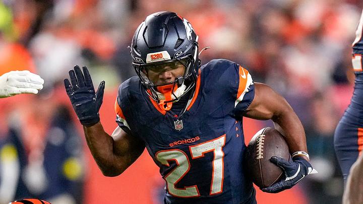 Denver Broncos running back J.K. Dobbins (27) runs the ball in the second quarter of the NFL Week 4 Monday Night Football game between the Denver Broncos and the Cincinnati Bengals at Empower Field at Mile High in Denver on Monday, Sept. 29, 2025. Denver Broncos running back J.K. Dobbins (27) runs the ball in the second quarter of the NFL Week 4 Monday Night Football game between the Denver Broncos and the Cincinnati Bengals at Empower Field at Mile High in Denver on Monday, Sept. 29, 2025.