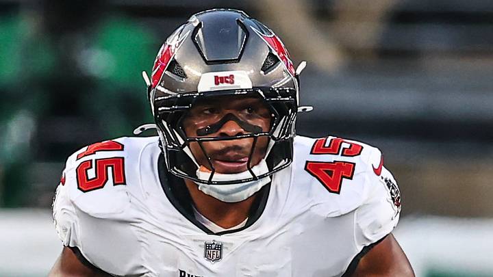 Aug 14, 2026; East Rutherford, New Jersey, USA; Tampa Bay Buccaneers linebacker Josiah Trotter (45) in action against the New York Jets during the first half at MetLife Stadium. Mandatory Credit: Vincent Carchietta-Imagn Images Aug 14, 2026; East Rutherford, New Jersey, USA; Tampa Bay Buccaneers linebacker Josiah Trotter (45) in action against the New York Jets during the first half at MetLife Stadium. Mandatory Credit: Vincent Carchietta-Imagn Images