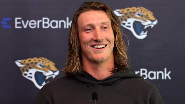 Jacksonville Jaguars quarterback Trevor Lawrence speaks during a press conference at the Miller Electric Center, Monday, April 20, 2026 in Jacksonville, Fla.