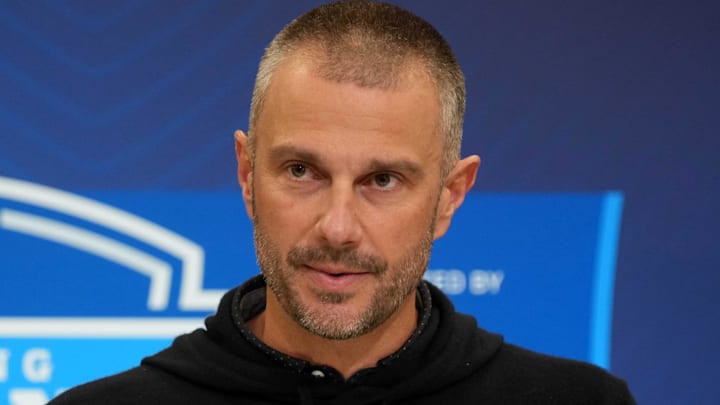 Feb 25, 2025; Indianapolis, IN, USA; Las Vegas Raiders general manager John Spytek speaks during the NFL Scouting Combine at the Indiana Convention Center. Mandatory Credit: Kirby Lee-Imagn Images Feb 25, 2025; Indianapolis, IN, USA; Las Vegas Raiders general manager John Spytek speaks during the NFL Scouting Combine at the Indiana Convention Center. Mandatory Credit: Kirby Lee-Imagn Images
